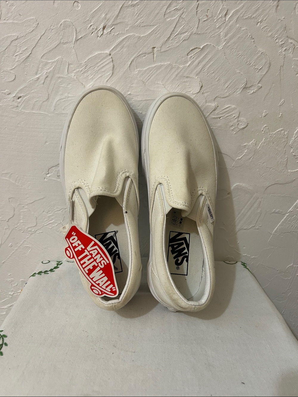 Vans Slip-On Sneakers in Cream/White